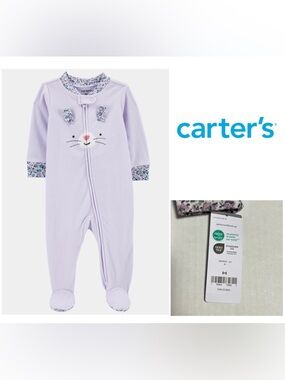 🆕CARTER’S - 2T - NWT - TODDLER GIRLS PURPLE FLORAL BUNNY FLEECE FOOTIE / SLEEPER